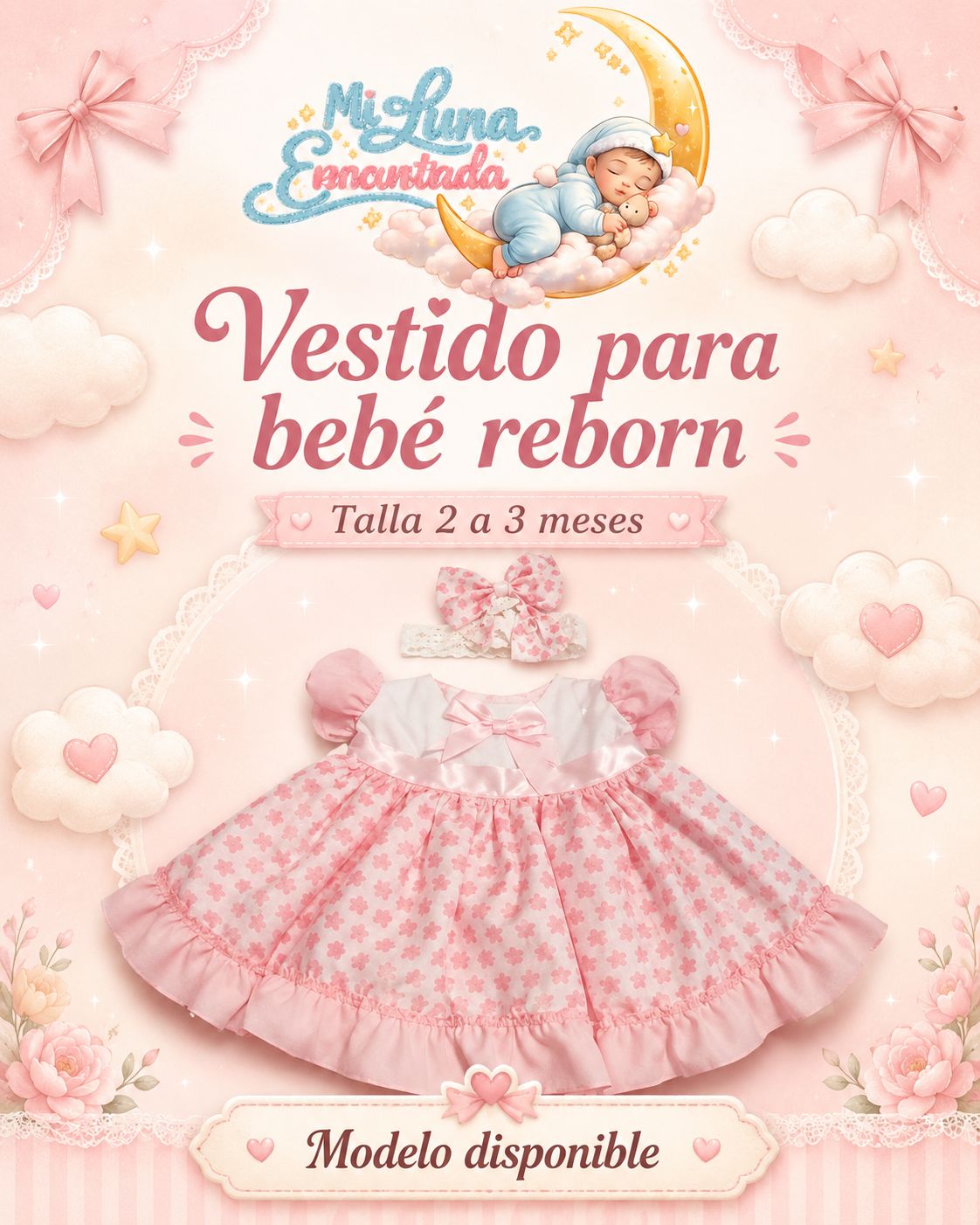 Vestido Rosa Premium 100% algodón 02 a 03 meses