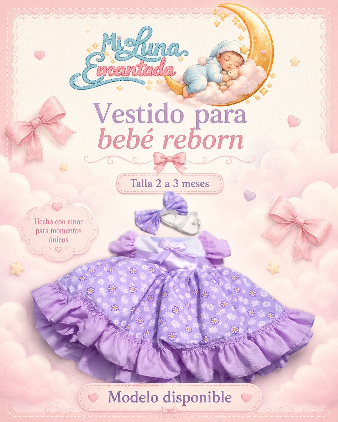 Vestido Lila Premium  100% algodón 02 a 03 meses
