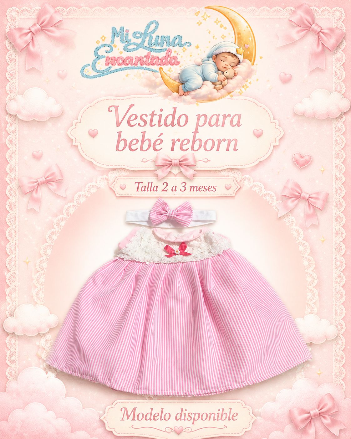 Vestido  Rosa y Blanco  Premium  100% algodón 02 a 03 meses